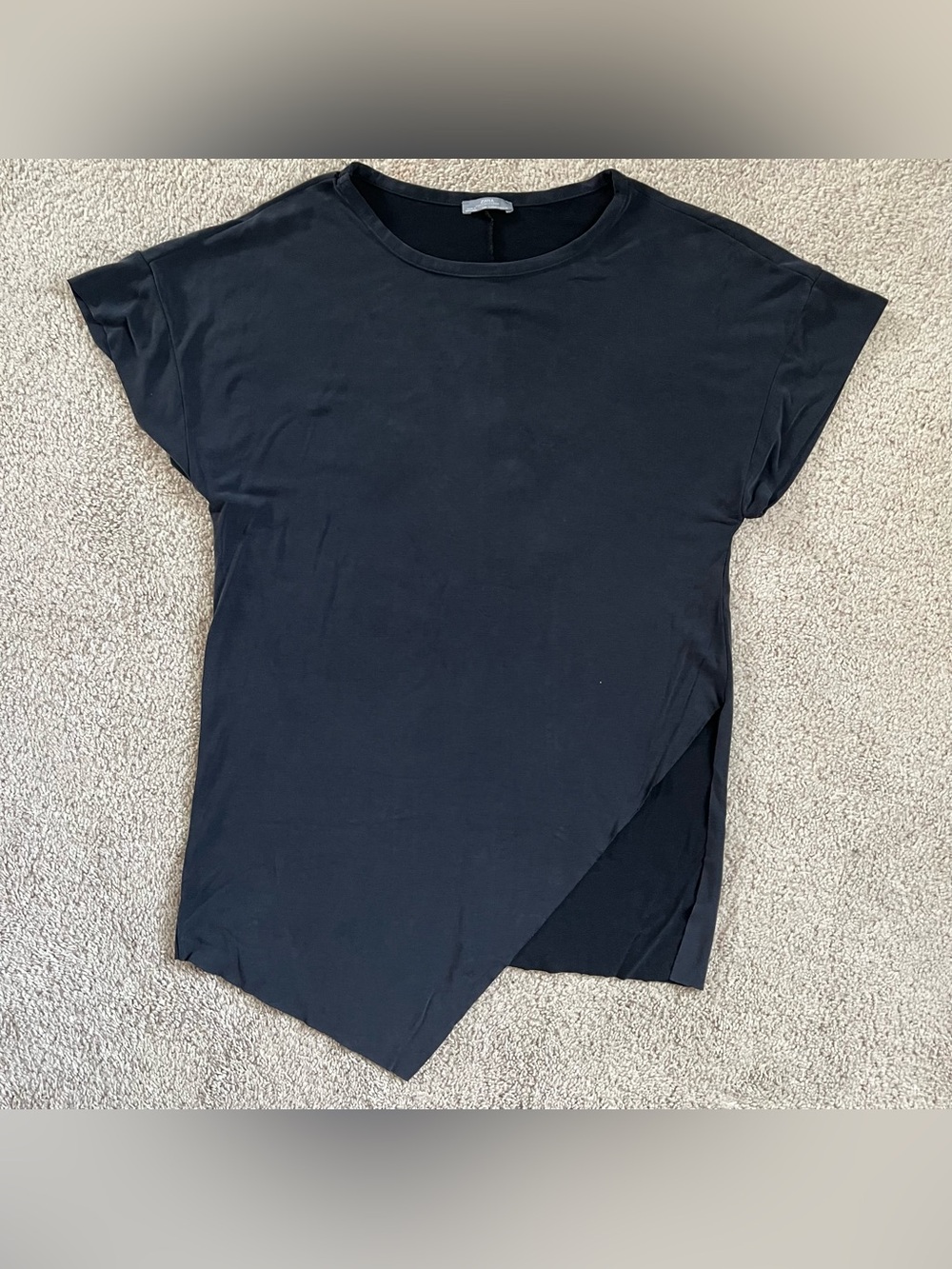 Zara W&B Collection Small Black Short Sleeve Asymmetrical Raw Hem Flowy Top
